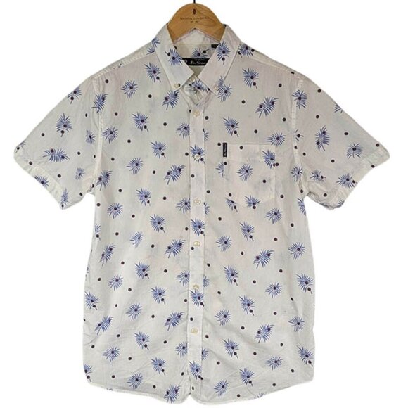 Original Ben Sherman Button Down Shirt Mens Medium Palm Tree AOP Beach Resort - Picture 1 of 12
